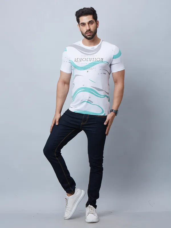 River Blue sea green and white printed t shirt