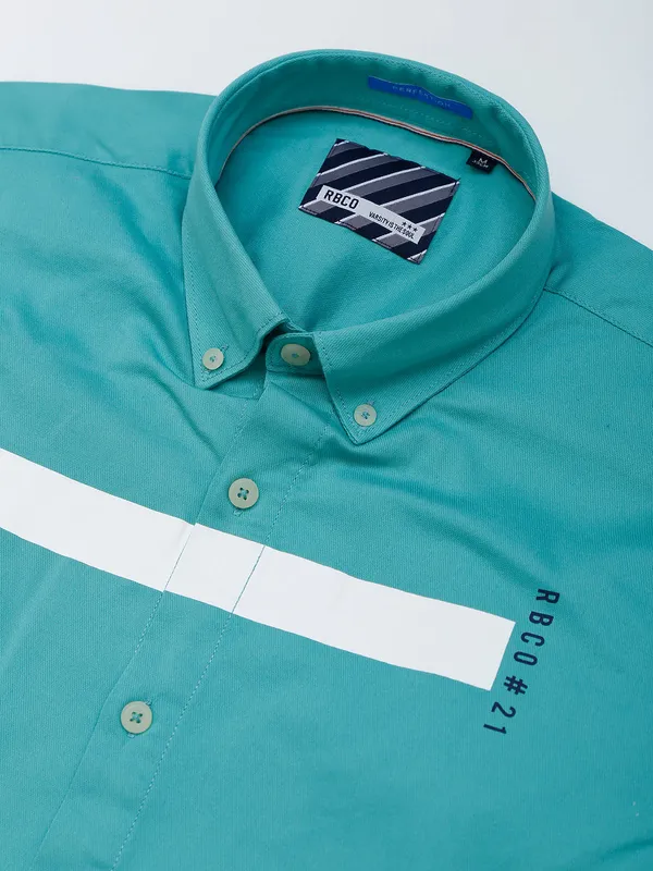 River Blue sea green printed mens shirt