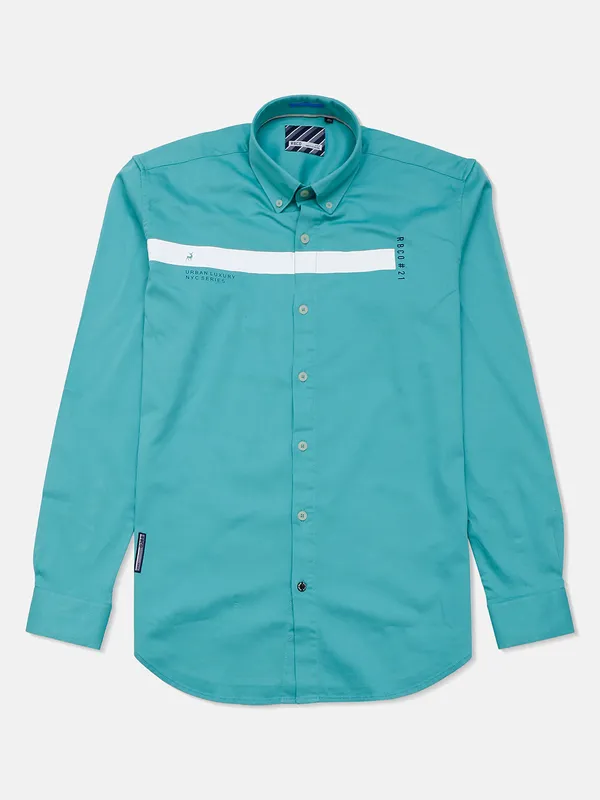 River Blue sea green printed mens shirt