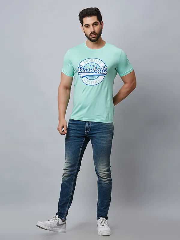 River Blue sea green t shirt with round neck