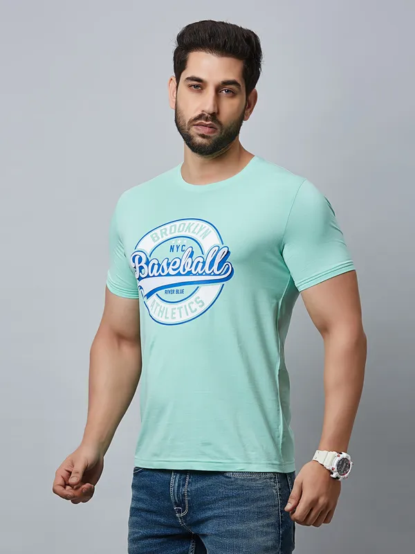 River Blue sea green t shirt with round neck