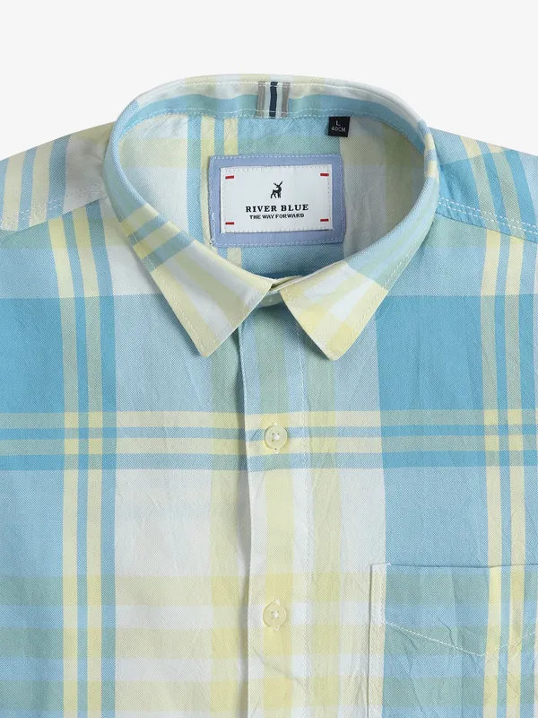 RIVER BLUE sky blue checks casual shirt
