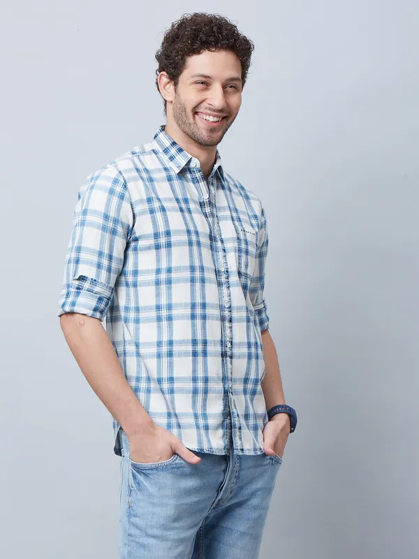 River Blue sky blue checks cotton shirt