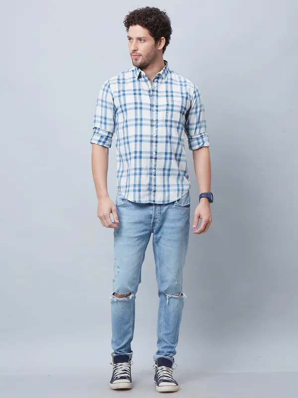 River Blue sky blue checks cotton shirt
