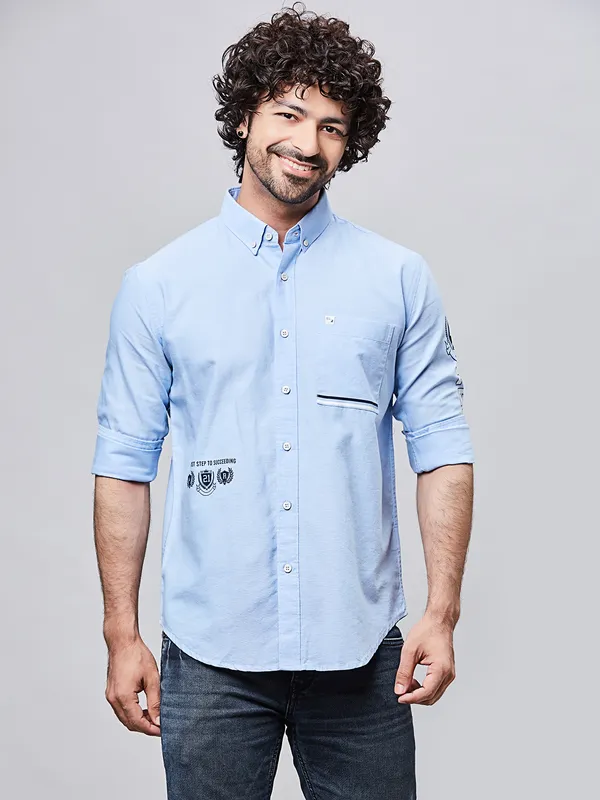 RIVER BLUE sky blue cotton shirt for men