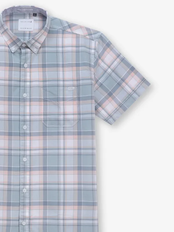 RIVER BLUE sky blue cotton shirt with checks
