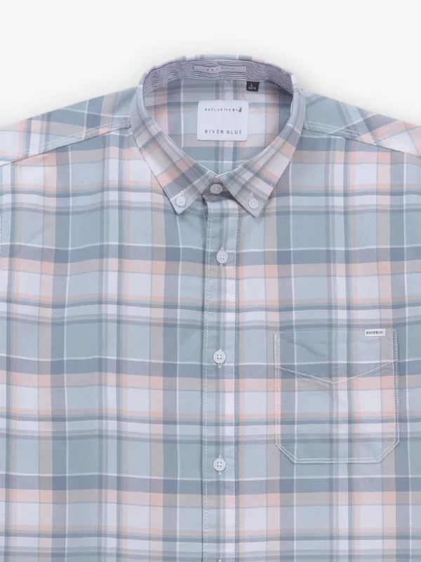 RIVER BLUE sky blue cotton shirt with checks