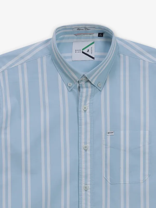 RIVER BLUE sky blue stripe cotton shirt for men