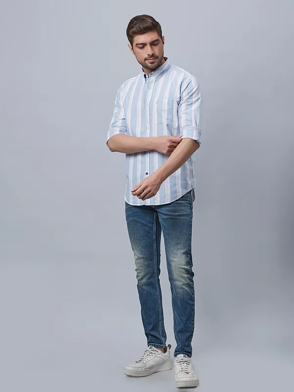 River Blue sky blue stripe shirt in cotton