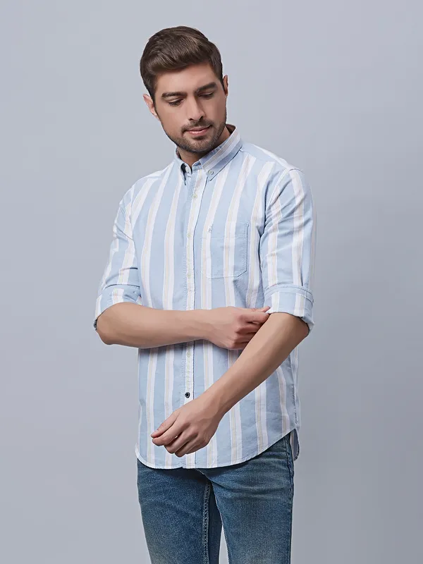 River Blue sky blue stripe shirt in cotton