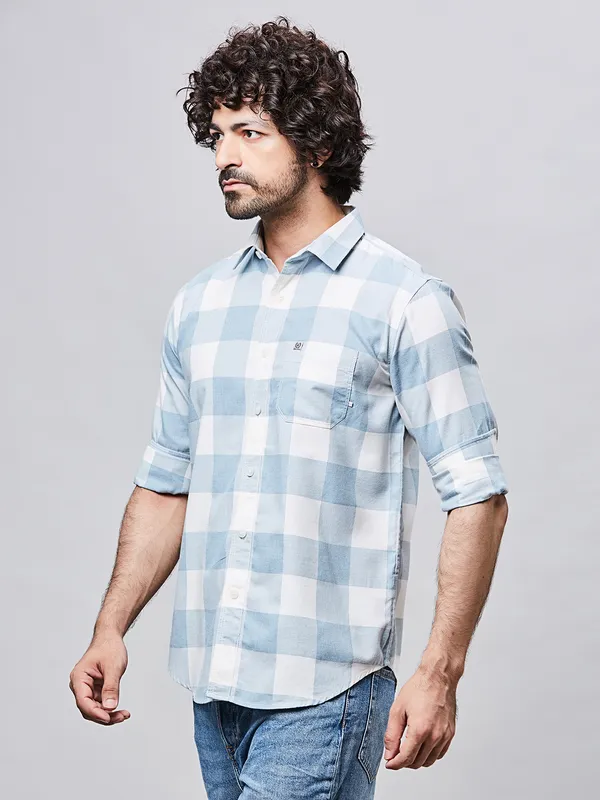 RIVER BLUE sky checkered casual cotton shirt