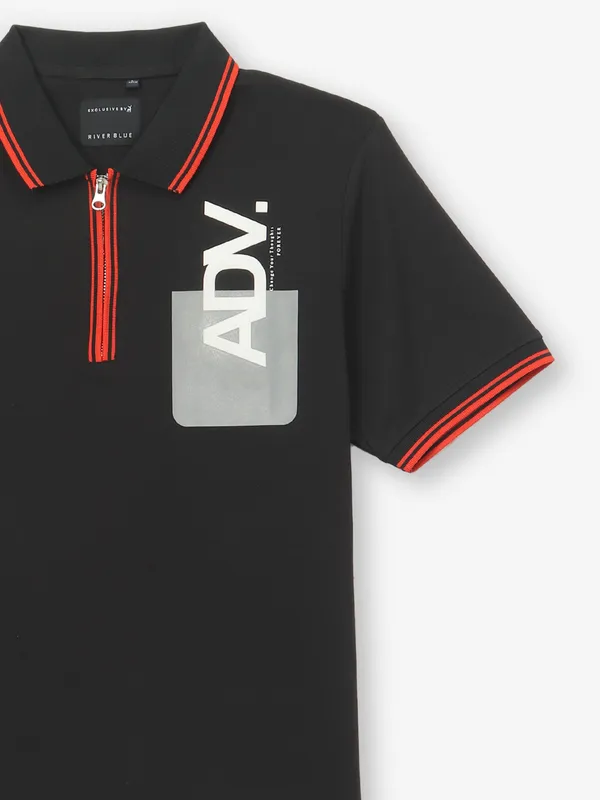RIVER BLUE slim fit cotton black t-shirt
