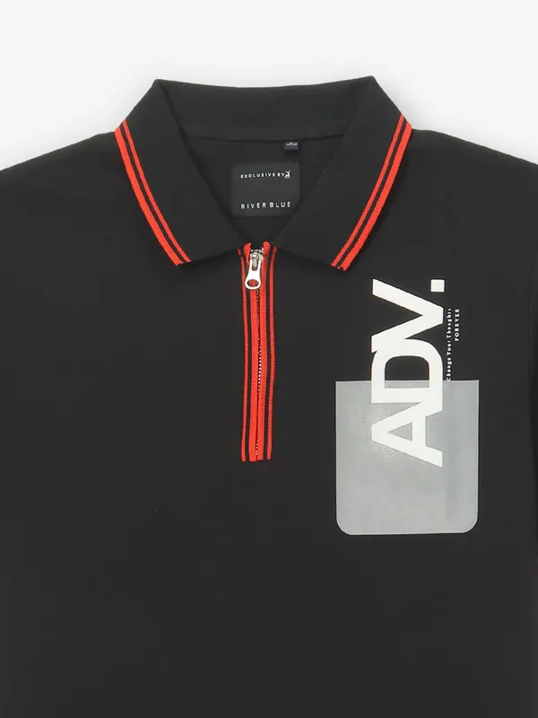 RIVER BLUE slim fit cotton black t-shirt