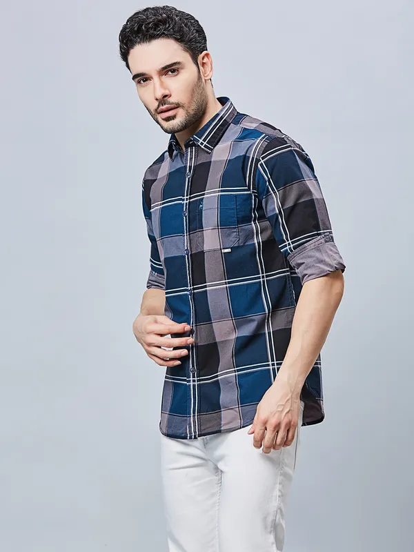 RIVER BLUE slim fit cotton blue shirt for men