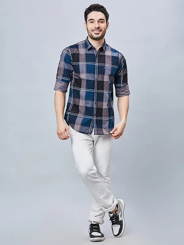 RIVER BLUE slim fit cotton blue shirt for men