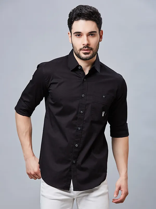 RIVER BLUE solid black cotton casual shirt