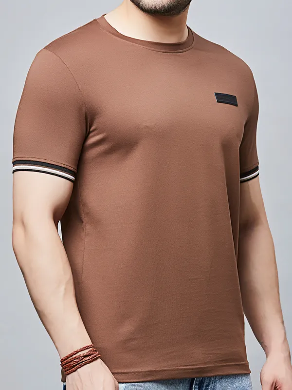 RIVER BLUE solid coffee slim fit mens t-shirt