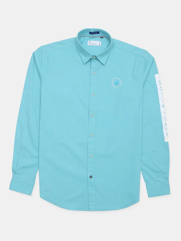 River Blue solid mint green casual shirt in cotton