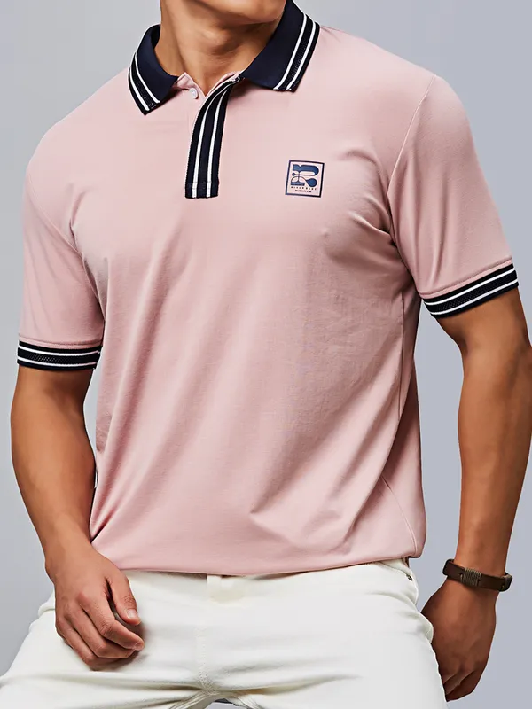 RIVER BLUE solid pink mens polo t-shirt