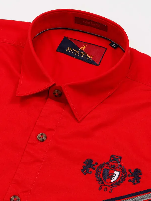River Blue solid red cotton mens shirt