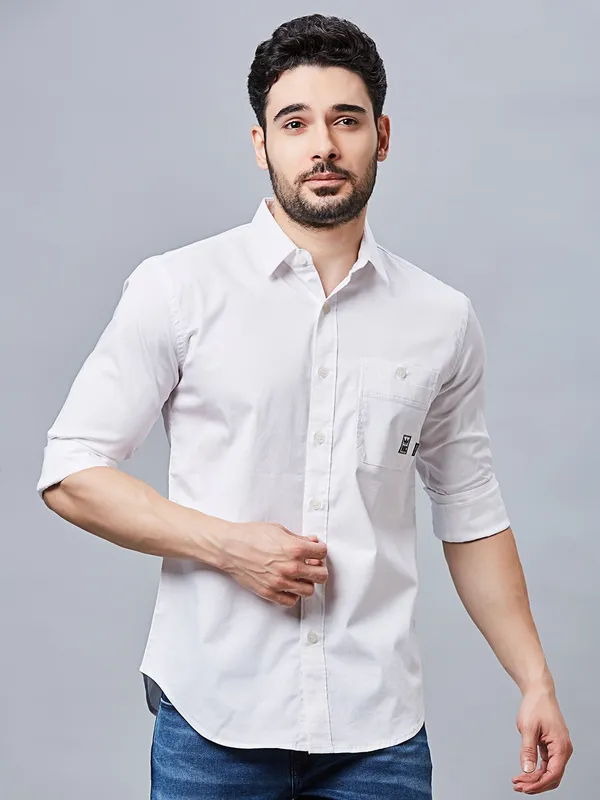 RIVER BLUE solid white slim fit casual shirt