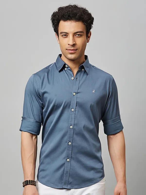 River Blue stone blue plain casual shirt