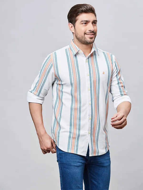 RIVER BLUE Stripe cotton white shirt for men