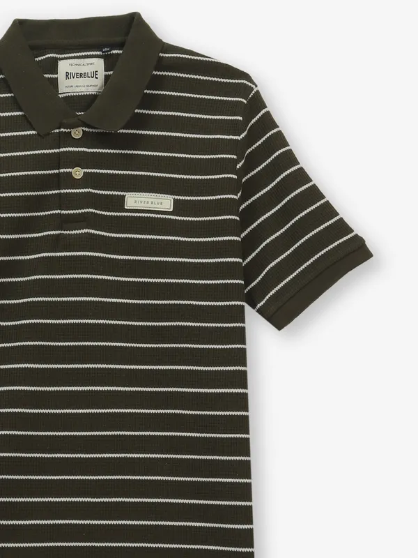 RIVER BLUE stripe dark olive cotton t-shirt