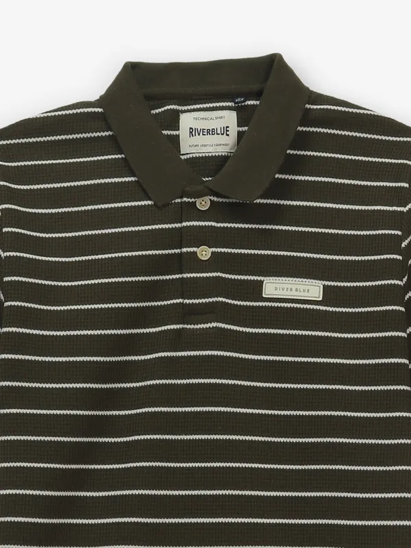 RIVER BLUE stripe dark olive cotton t-shirt