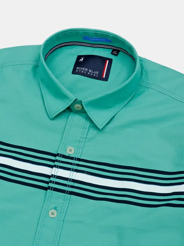 River Blue stripe green cotton shirt