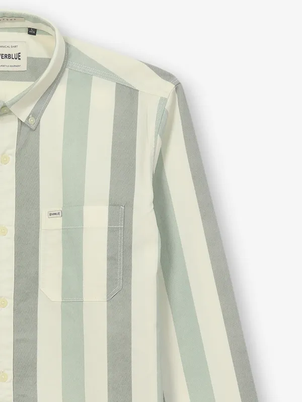 RIVER BLUE striped cream casual wear shirt