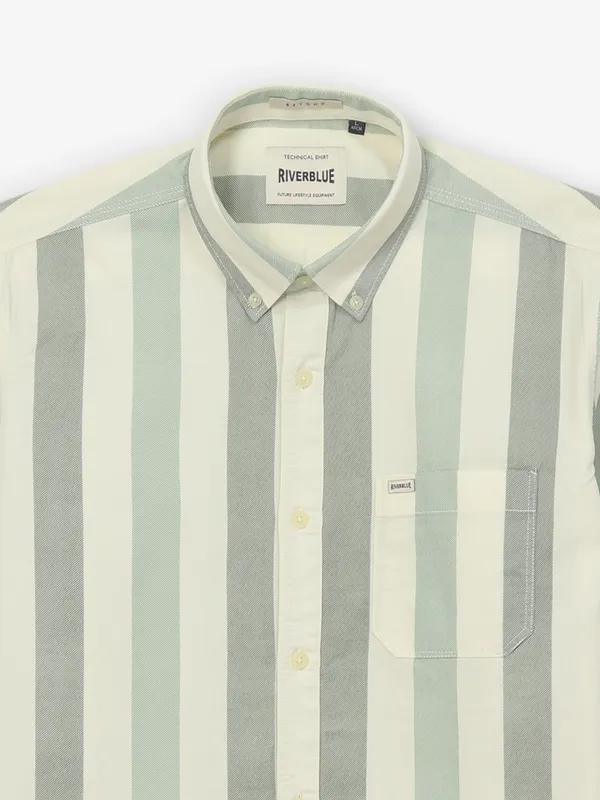 RIVER BLUE striped cream casual wear shirt
