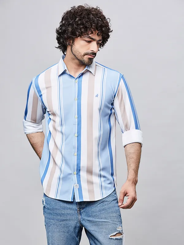 RIVER BLUE striped light bluecotton shirt for men