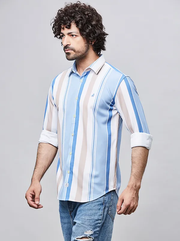 RIVER BLUE striped light bluecotton shirt for men