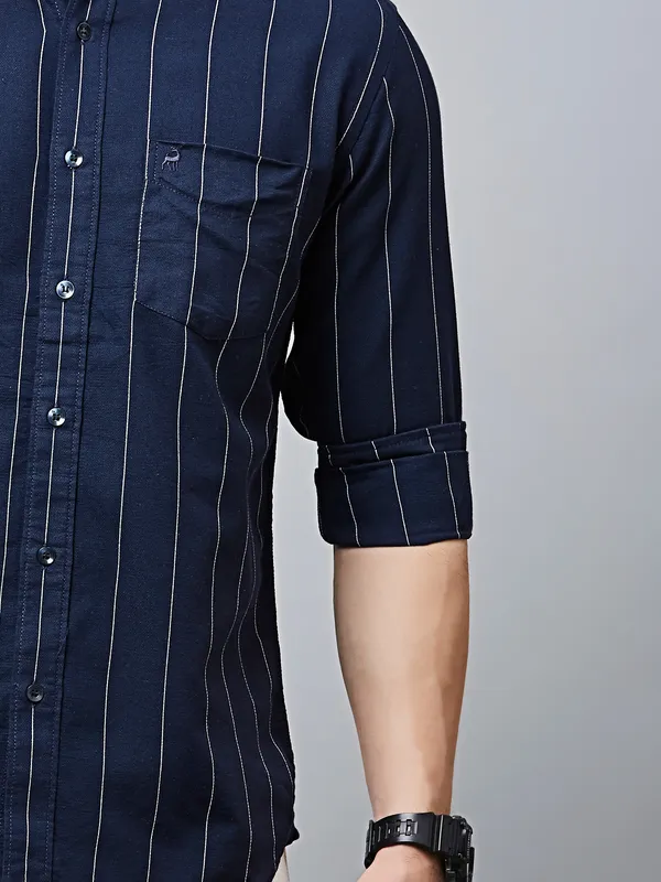 RIVER BLUE striped navy casual wear mens shirt