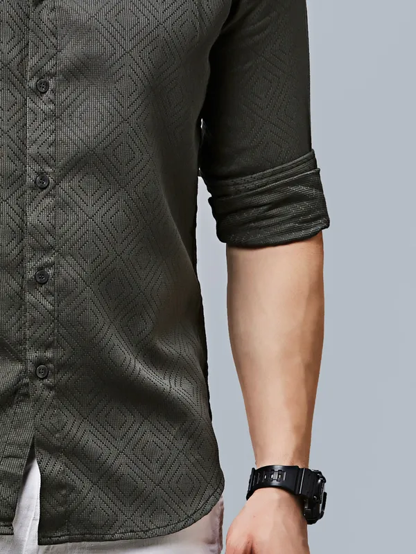 RIVER BLUE textured grey cotton casual wear shirt