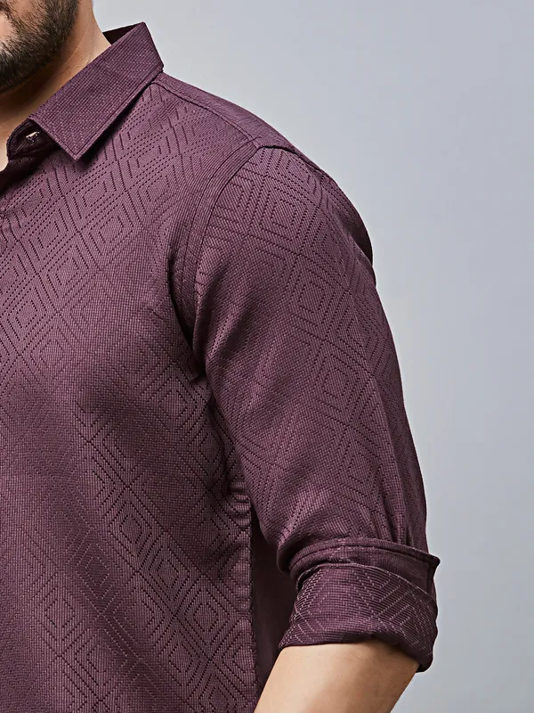 RIVER BLUE textured wine cotton casual wear shirt