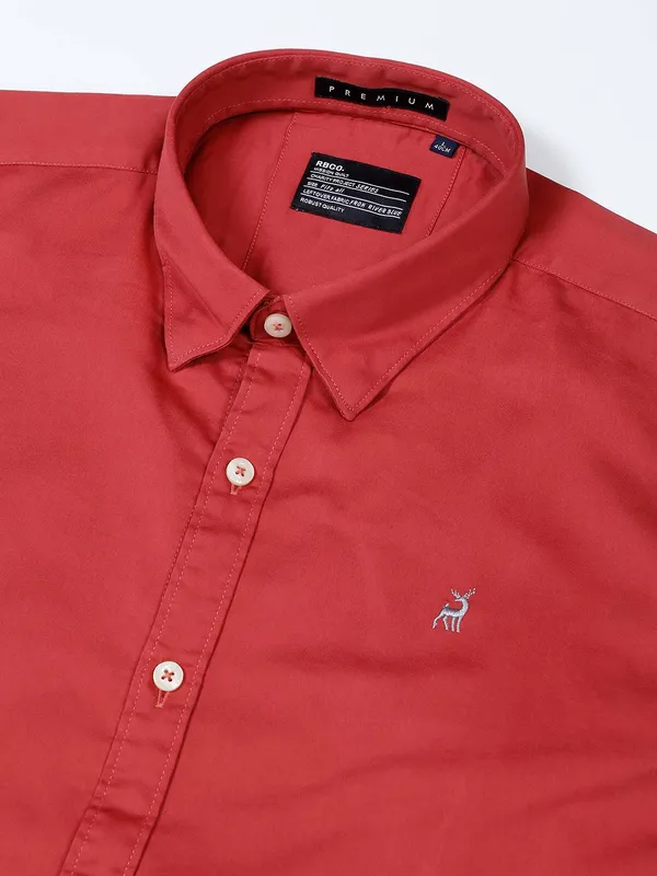 River Blue tomato red cotton solid shirt