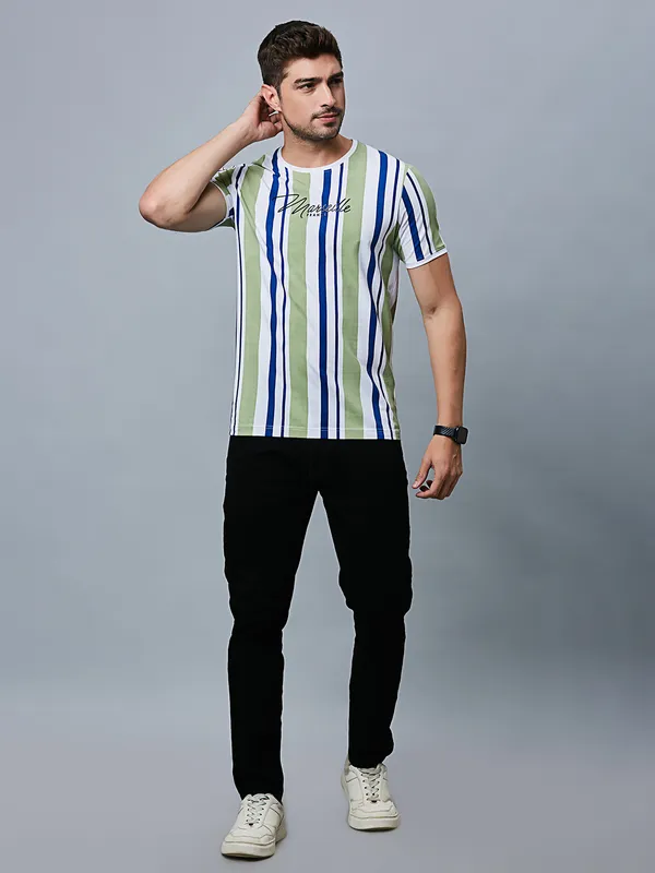 River Blue white and green stripe t-shirt