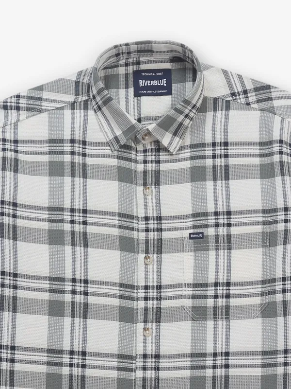 RIVER BLUE white and olive cotton shirt
