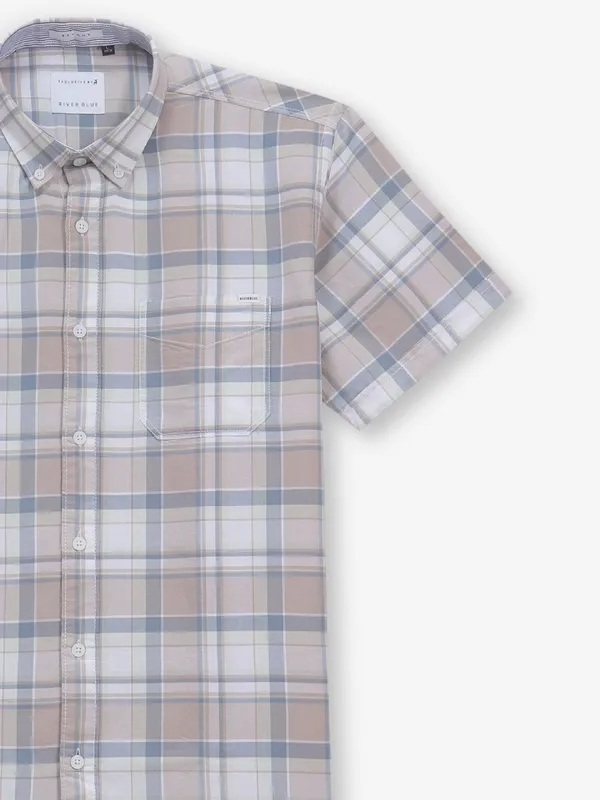 RIVER BLUE white and peach cotton shirt
