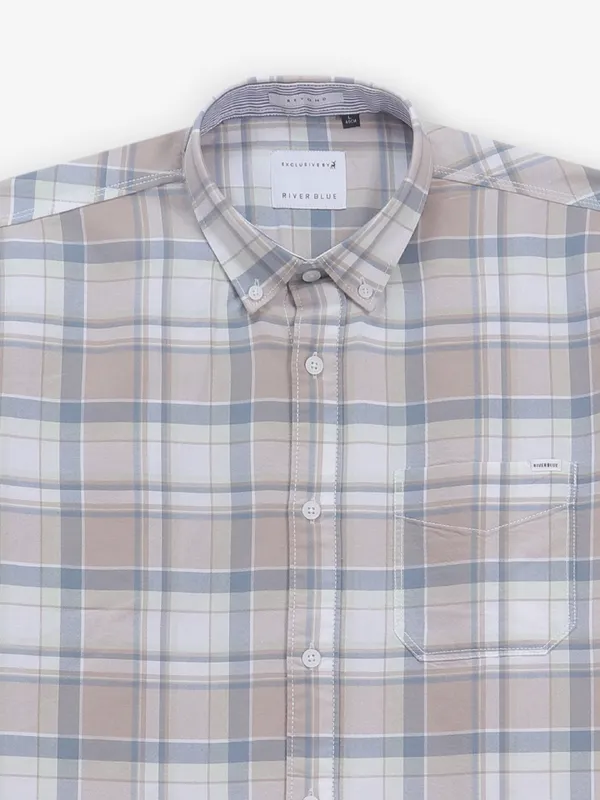 RIVER BLUE white and peach cotton shirt