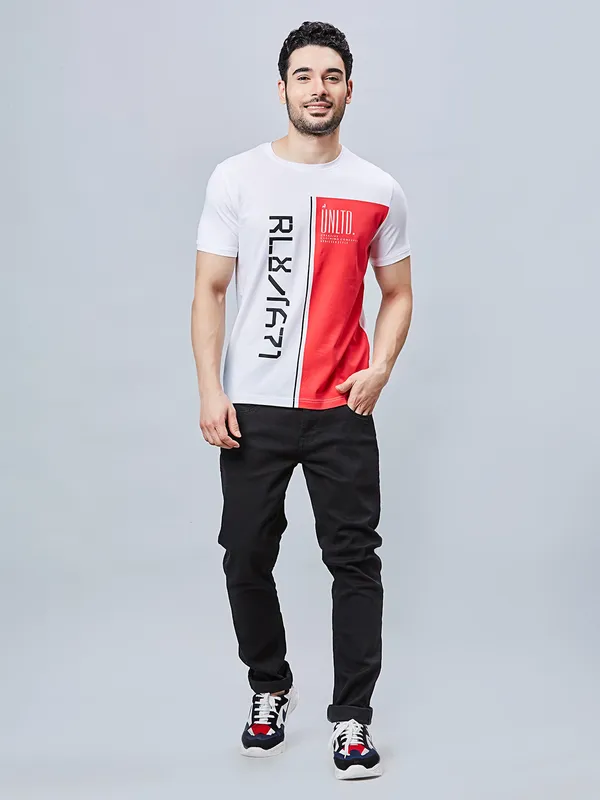 RIVER BLUE white and red printed cotton t-shirt