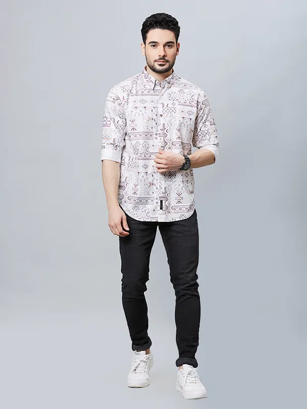 River Blue white and wine printed shirt