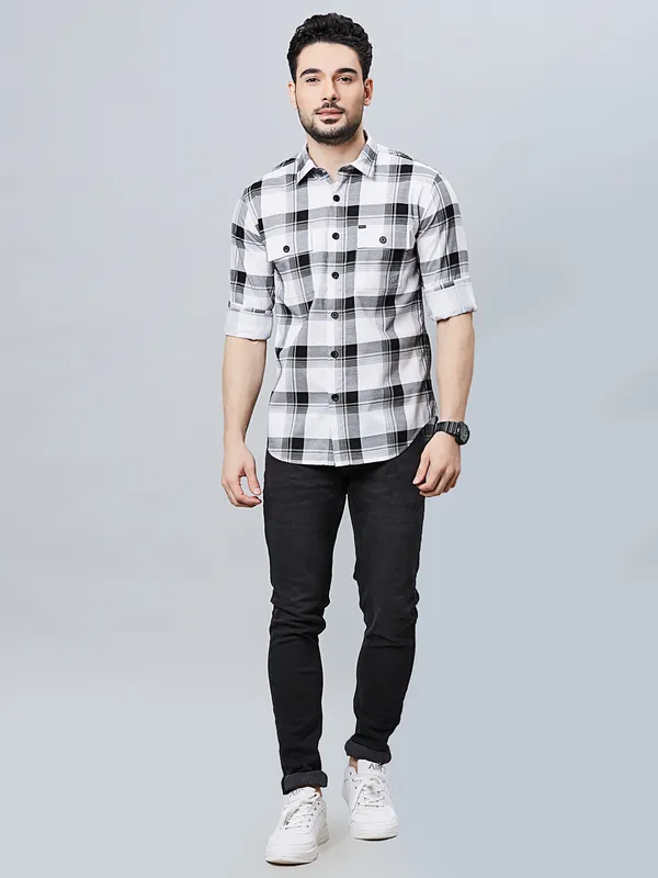 RIVER BLUE white checks cotton casual shirt