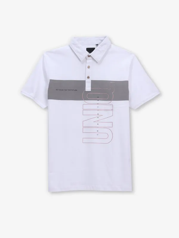 RIVER BLUE white cotton color block t-shirt