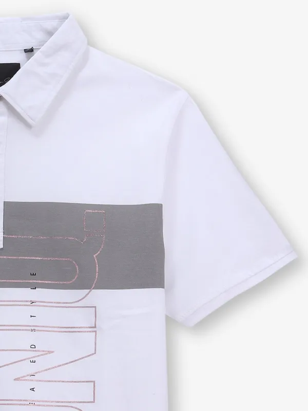 RIVER BLUE white cotton color block t-shirt