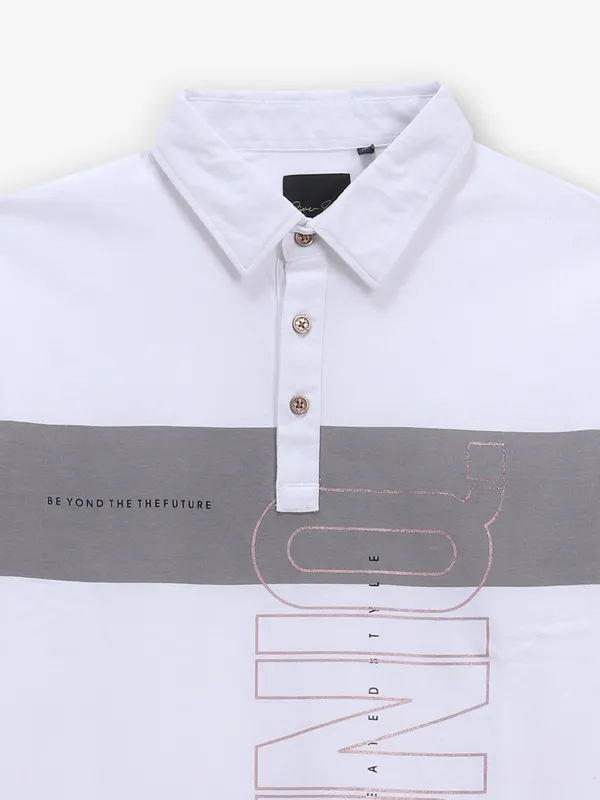 RIVER BLUE white cotton color block t-shirt