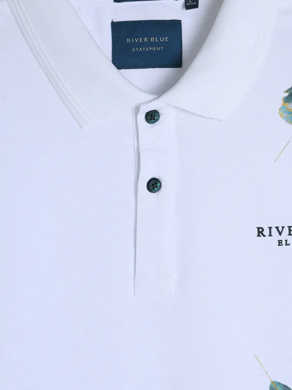 RIVER BLUE white cotton printed casual t-shirt