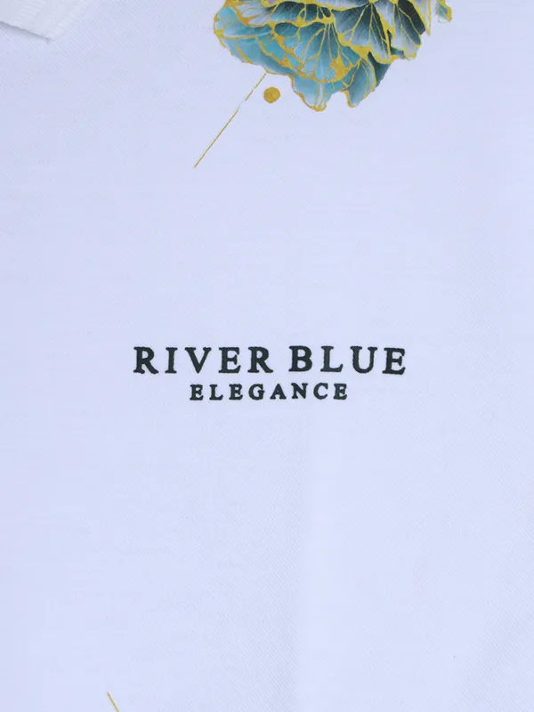 RIVER BLUE white cotton printed casual t-shirt